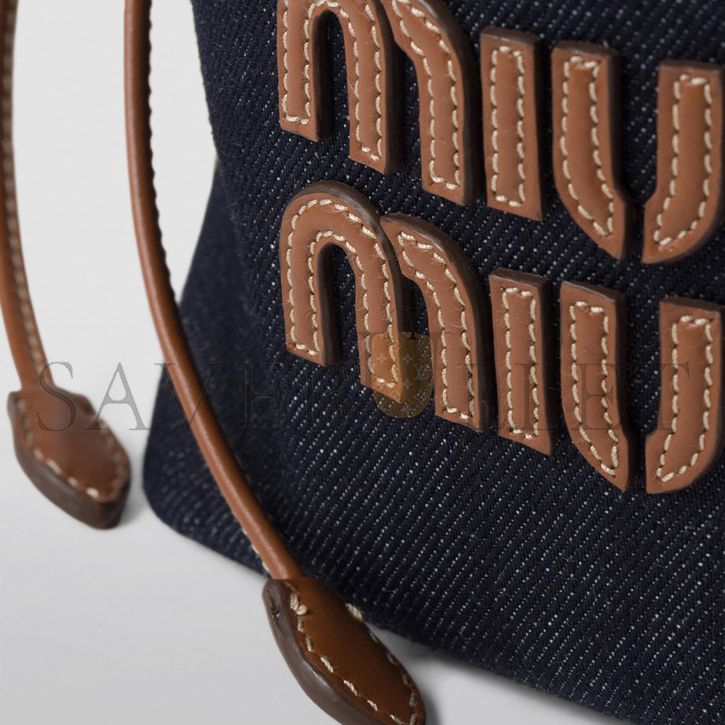 MIU MIU DENIM AND LEATHER LOGO BUCKET BAG 5BE090 (22.5*16*14cm)